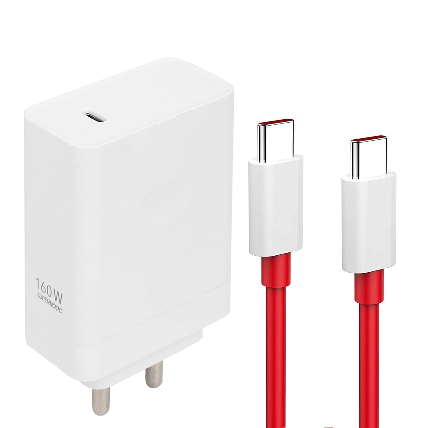 160W SuperVOOC Charger Set with Cable – Ultra Fast Charging for OnePlus 12R, 12, 11, 10 Series & Nord CE3/CE2 Lite 5G – White