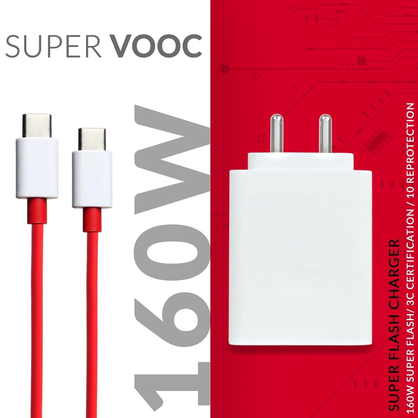 160W SuperVOOC Charger Set with Cable – Ultra Fast Charging for OnePlus 12R, 12, 11, 10 Series & Nord CE3/CE2 Lite 5G – White
