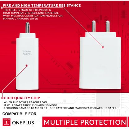 160W SuperVOOC Charger Set with Cable – Ultra Fast Charging for OnePlus 12R, 12, 11, 10 Series & Nord CE3/CE2 Lite 5G – White