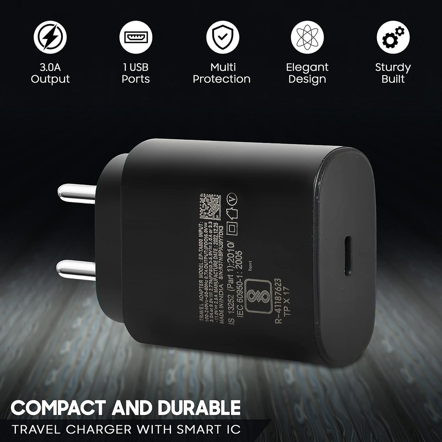 Original Samsung 25W Fast Charger (Black, 25W-F246) – Compatible with Samsung A60 & Other Supported Devices