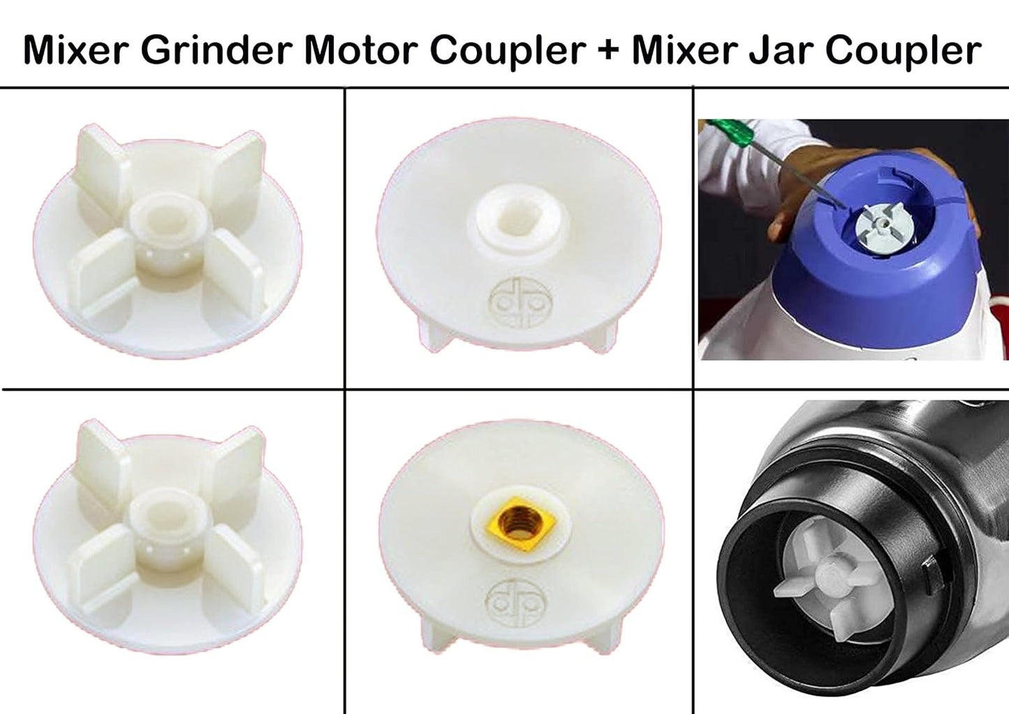 Mixer Grinder Motor Coupler + Jar Coupler Combo | Universal Fit for Preethi, Bajaj, Crompton & More | Pack of 4