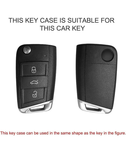 Leather Key Cover Compatible with Kushaq, Octavia, Kodiaq, Superb, Slavia, Passat 3B Flip Key (Silver) – Premium Protection with Key Ring - Flymaster Shop