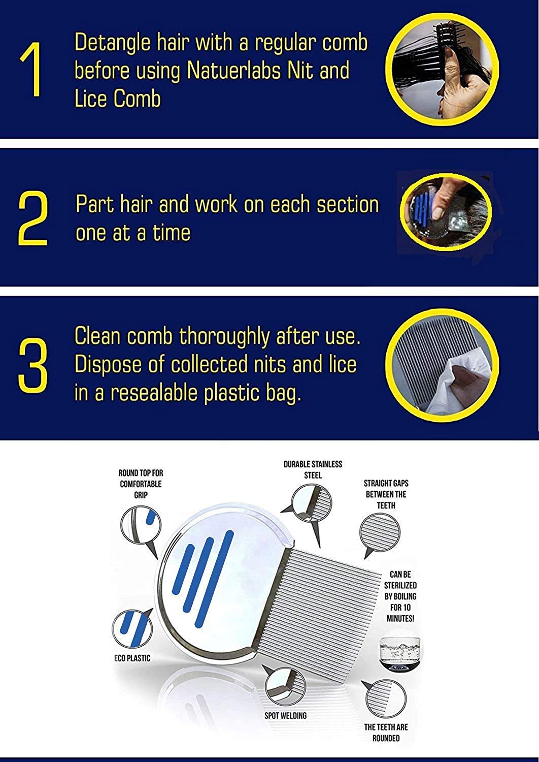 Lice Treatment Nit Comb with Stainless Steel Metal – Effective Head Lice & Nits Removal Comb - Flymaster Shop