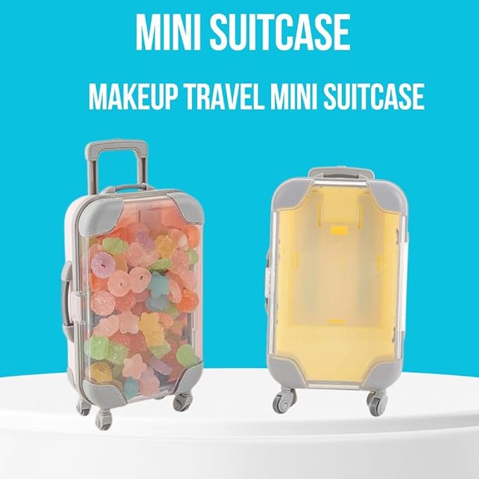Makeup Organizer, Portable Makeup Case,Trolley Tiny Suitcase Miniature Candy Box for Travel Theme &Travel-Friendly, Compact, Perfect Gift for Beauty Lovers.Pack of 1, Multicolour. - Flymaster Shop