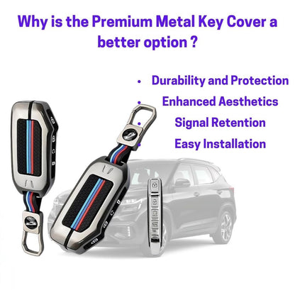 Metal Shell Silicone Key Cover Compatible with Kia Seltos 2023-2024 Facelift HTX, Carens X Line, Sonet Facelift – 4-Button Remote Key Cover for Kia - Flymaster Shop