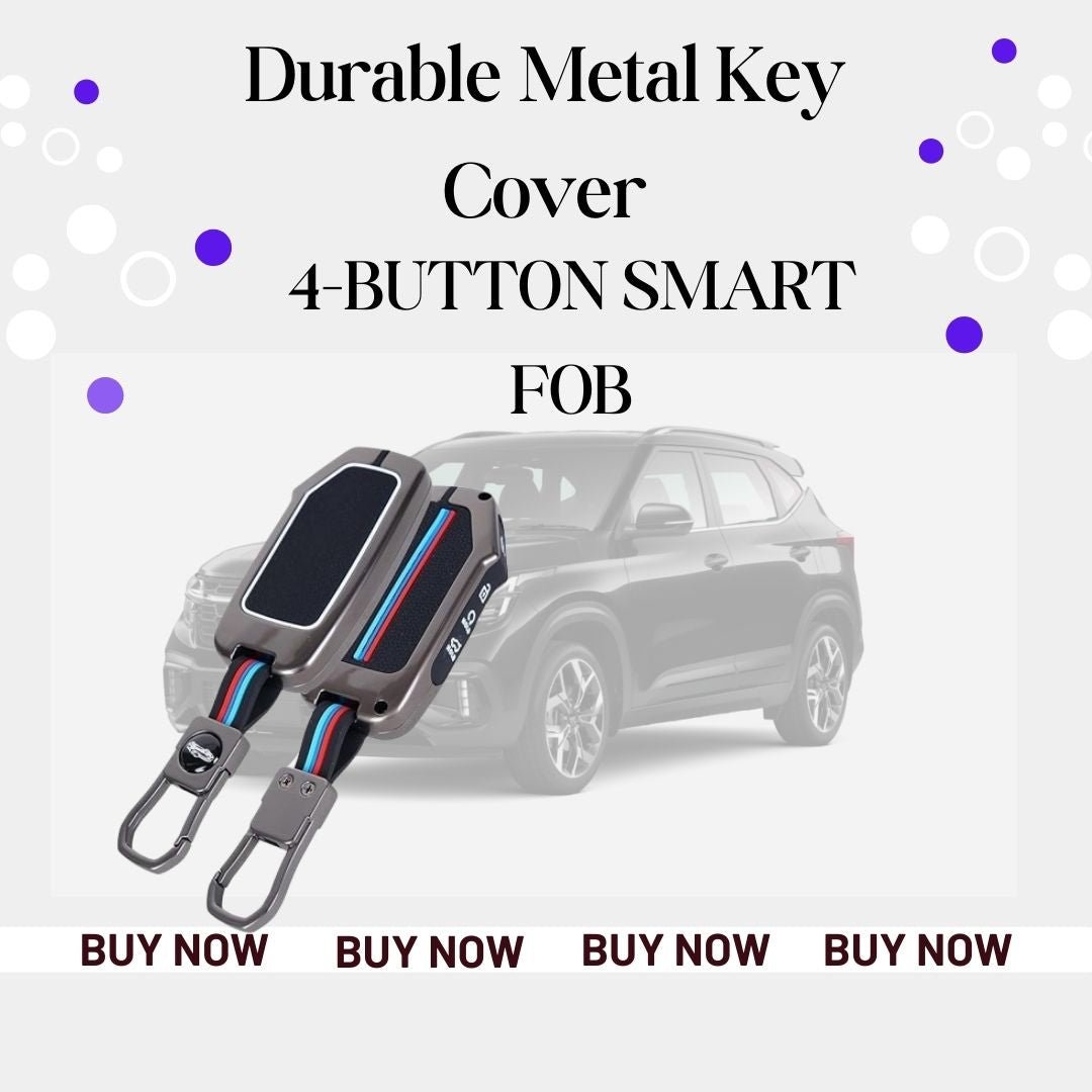 Metal Shell Silicone Key Cover Compatible with Kia Seltos 2023-2024 Facelift HTX, Carens X Line, Sonet Facelift – 4-Button Remote Key Cover for Kia - Flymaster Shop