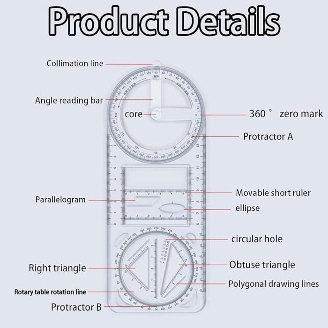 Multifunctional Geometric Ruler (Pack of 1).