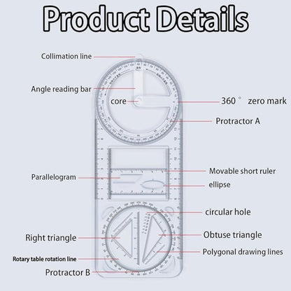 Multifunctional Geometric Ruler (Pack of 1).
