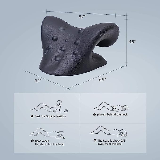 Neck And Shoulder Relaxer For Tmj Pain Relief And Cervical Traction Device For Spine Alignment | Neck Stretcher Chiropractic Pillow For Neck Pain Relief (BLUE) - Flymaster Shop