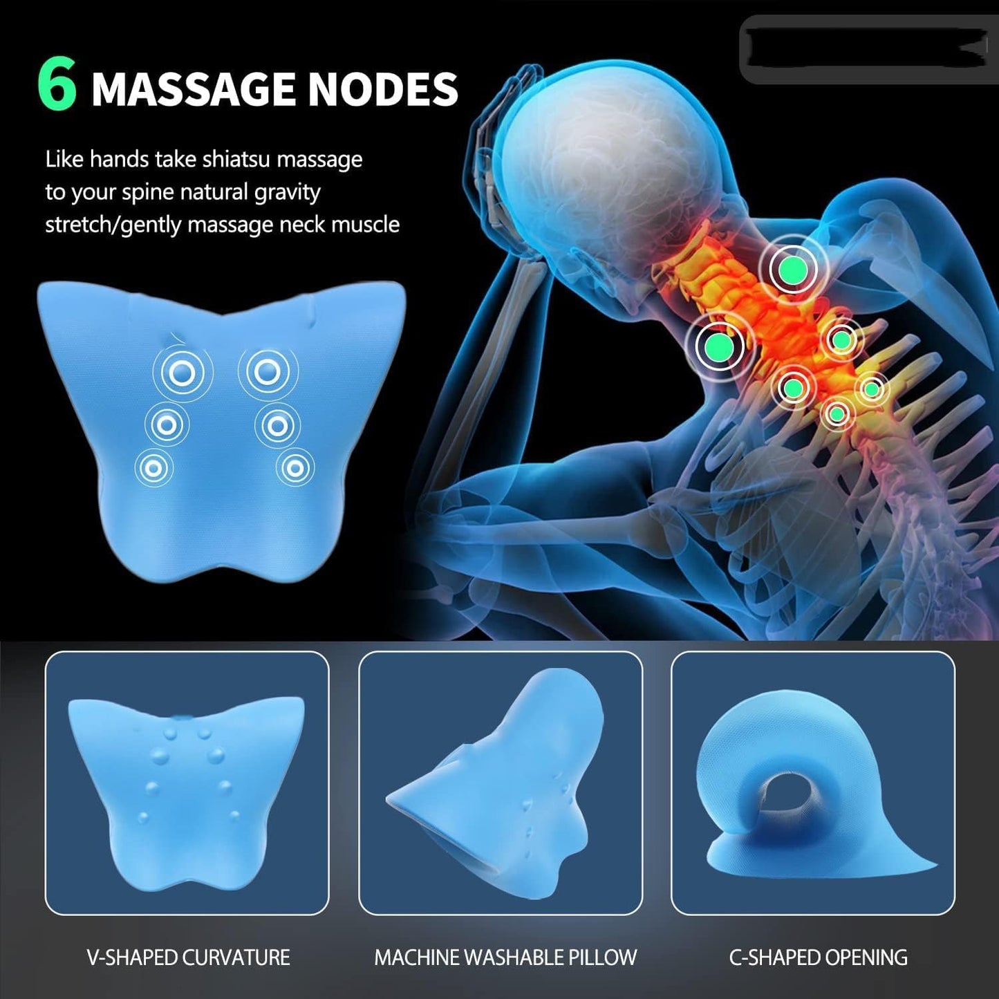 Neck And Shoulder Relaxer For Tmj Pain Relief And Cervical Traction Device For Spine Alignment | Neck Stretcher Chiropractic Pillow For Neck Pain Relief (BLUE) - Flymaster Shop