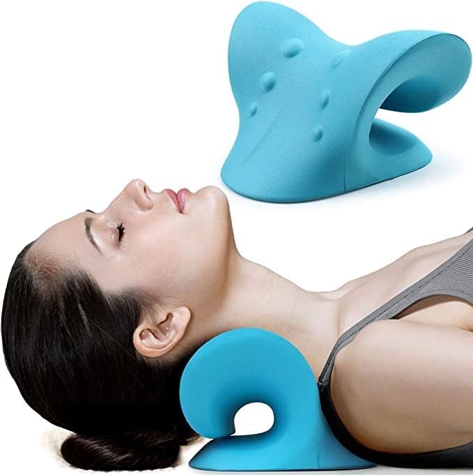 Neck And Shoulder Relaxer For Tmj Pain Relief And Cervical Traction Device For Spine Alignment | Neck Stretcher Chiropractic Pillow For Neck Pain Relief (BLUE) - Flymaster Shop