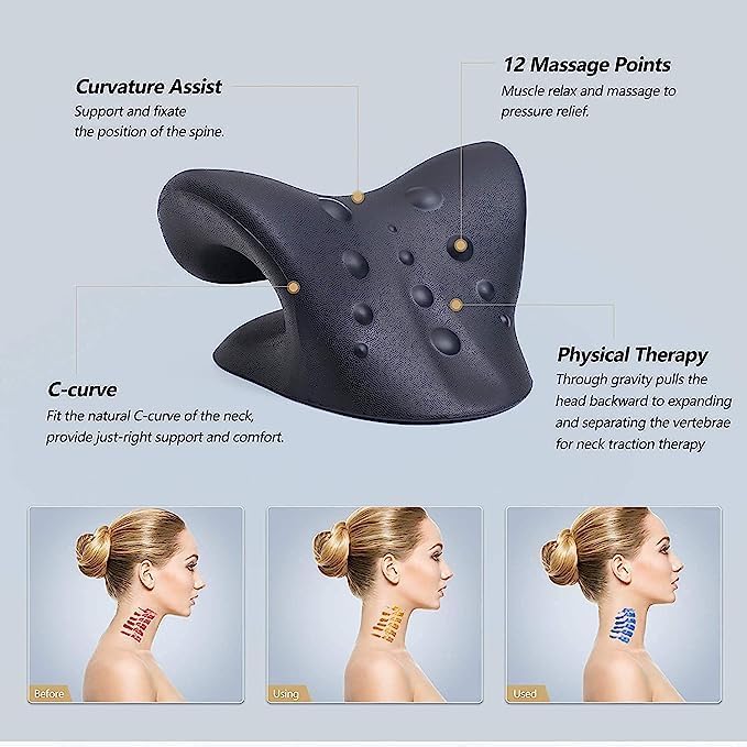 Neck And Shoulder Relaxer For Tmj Pain Relief And Cervical Traction Device For Spine Alignment | Neck Stretcher Chiropractic Pillow For Neck Pain Relief (BLUE) - Flymaster Shop