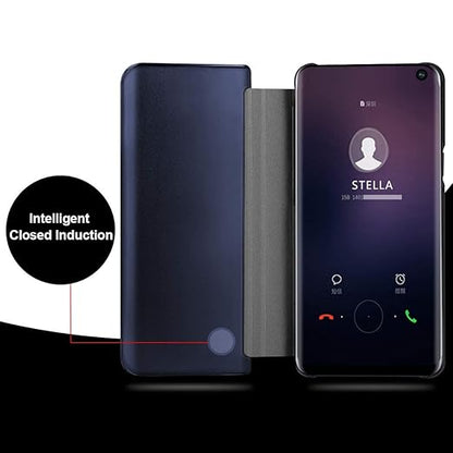 Oppo Reno 6 5G Clear View Electroplate Mirror Protective Leather Flip Cover with Glass - Premium, Stylish, and Durable Case for Ultimate Protection and Functionality. - Flymaster Shop