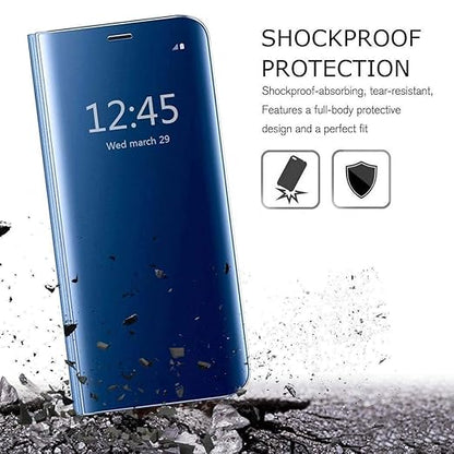Oppo Reno 6 5G Clear View Electroplate Mirror Protective Leather Flip Cover with Glass - Premium, Stylish, and Durable Case for Ultimate Protection and Functionality. - Flymaster Shop