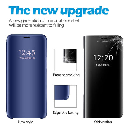 Oppo Reno 6 5G Clear View Electroplate Mirror Protective Leather Flip Cover with Glass - Premium, Stylish, and Durable Case for Ultimate Protection and Functionality. - Flymaster Shop