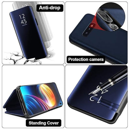 Oppo Reno 6 5G Clear View Electroplate Mirror Protective Leather Flip Cover with Glass - Premium, Stylish, and Durable Case for Ultimate Protection and Functionality. - Flymaster Shop