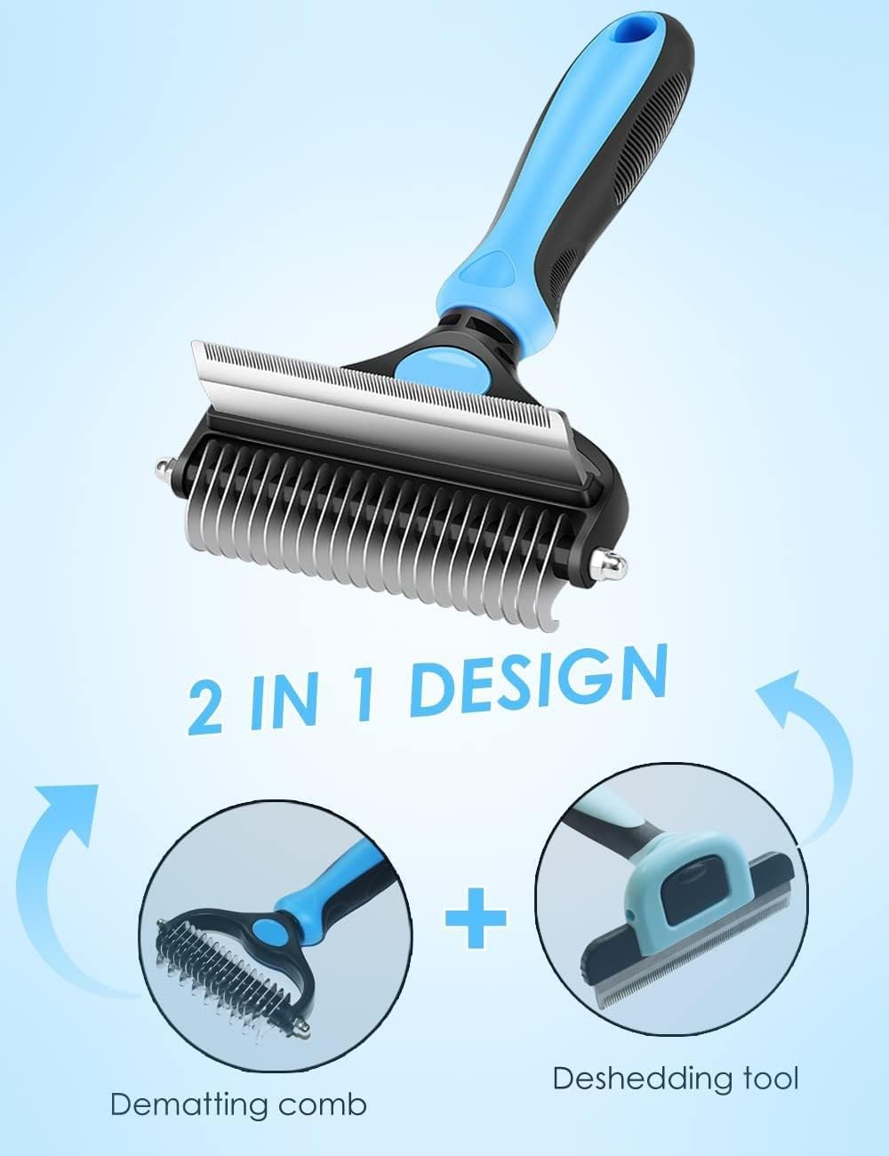 Pet Grooming Brush for Dogs/Cats, 2 in 1 Deshedding Tool & Undercoat Rake Dematting Comb for Mats & Tangles Removing, Reduces Shedding by up to 95%, Great for Short to Long Hair Small Large Breeds - Flymaster Shop