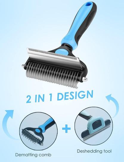 Pet Grooming Brush for Dogs/Cats, 2 in 1 Deshedding Tool & Undercoat Rake Dematting Comb for Mats & Tangles Removing, Reduces Shedding by up to 95%, Great for Short to Long Hair Small Large Breeds - Flymaster Shop
