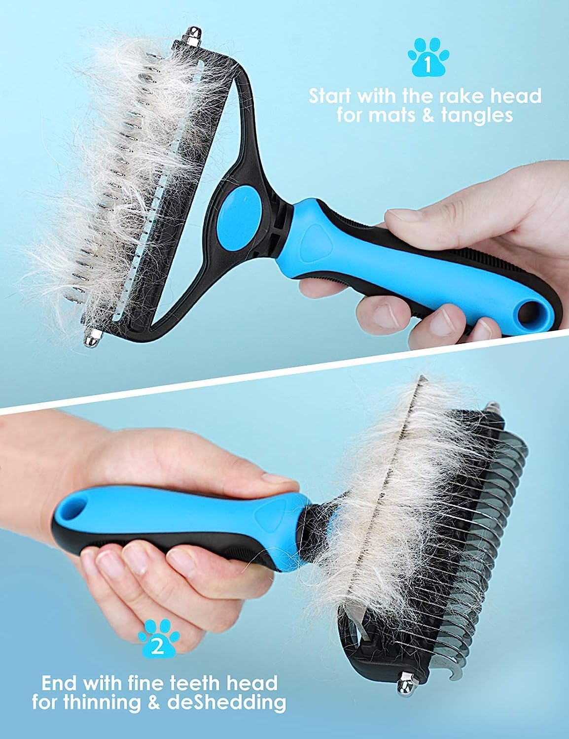 Pet Grooming Brush for Dogs/Cats, 2 in 1 Deshedding Tool & Undercoat Rake Dematting Comb for Mats & Tangles Removing, Reduces Shedding by up to 95%, Great for Short to Long Hair Small Large Breeds - Flymaster Shop