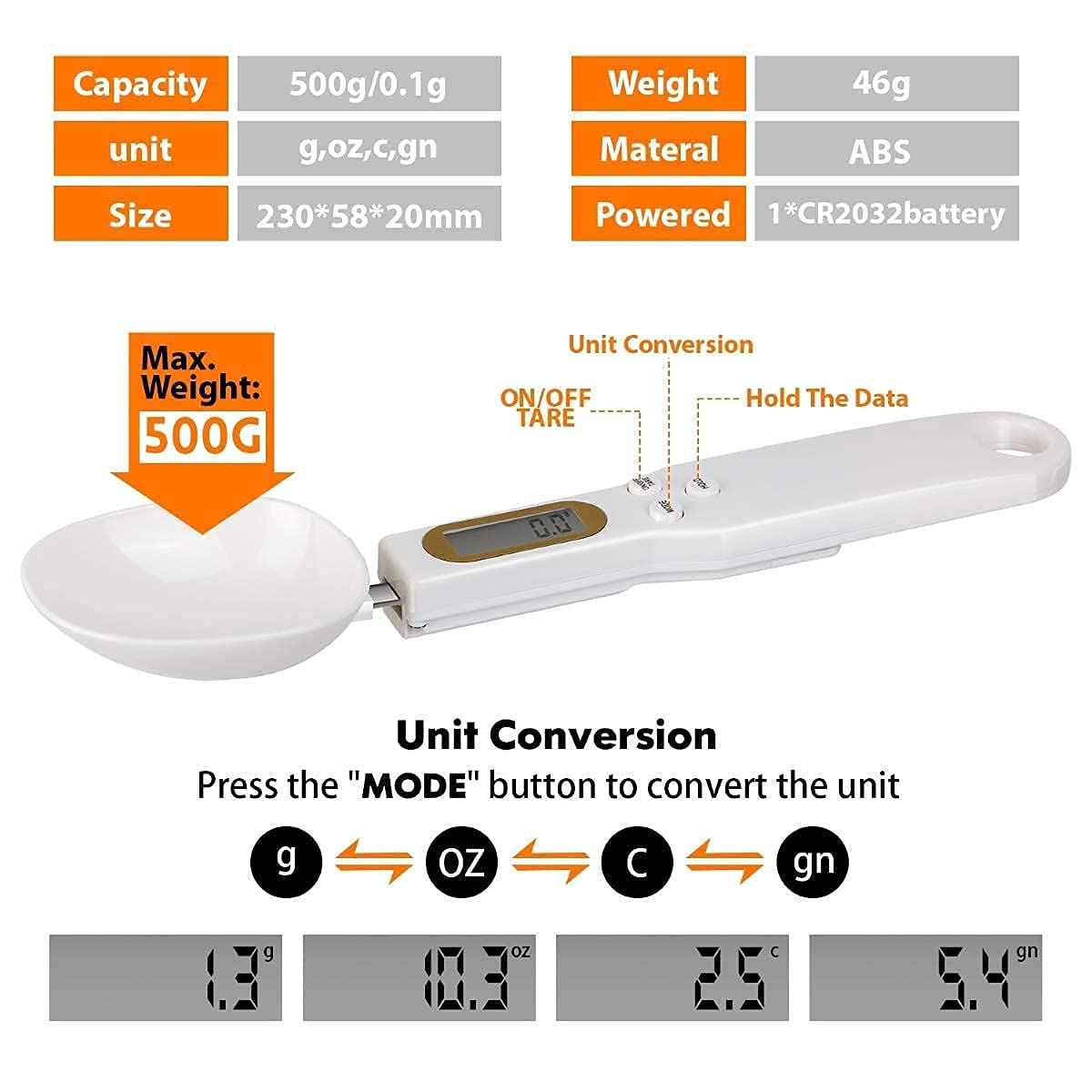 Portable Electronic Digital Kitchen Weighing Scale Spoon Food Weight Machine for Diet, Nutrition, Health, Fits, Baking & Cooking (A1) - Flymaster Shop