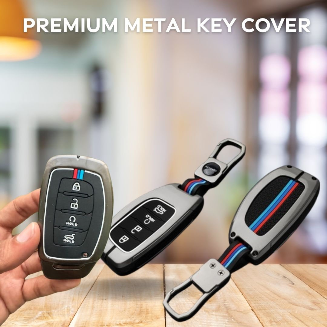 Premium Metal Key Cover for Hyudai Alcazzar & Cretta 4-Button Smart Key, Ultimate Protection, Enhanced Durability, and Stylish Design.(Pack of 1). - Flymaster Shop