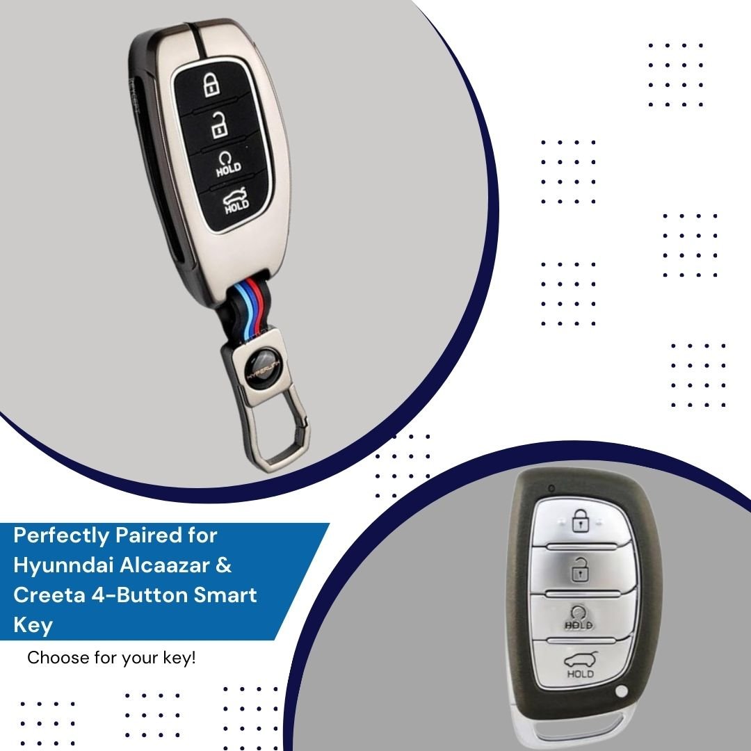 Premium Metal Key Cover for Hyudai Alcazzar & Cretta 4-Button Smart Key, Ultimate Protection, Enhanced Durability, and Stylish Design.(Pack of 1). - Flymaster Shop