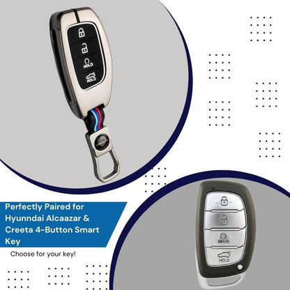 Premium Metal Key Cover for Hyudai Alcazzar & Cretta 4-Button Smart Key, Ultimate Protection, Enhanced Durability, and Stylish Design.(Pack of 1). - Flymaster Shop