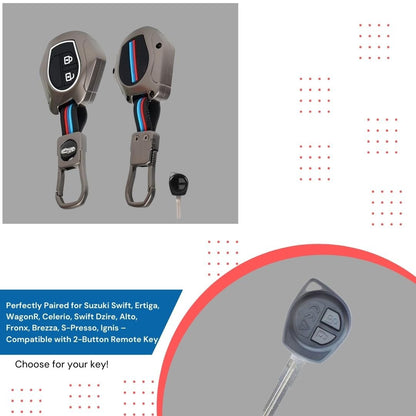 Premium Metal Key Cover for Suzuki Swift, Ertiga, WagonR, Celerio, Swift Dzire, Alto, Fronx, Brezza, S-Presso, Ignis – 2-Button Remote Key Compatible - Flymaster Shop
