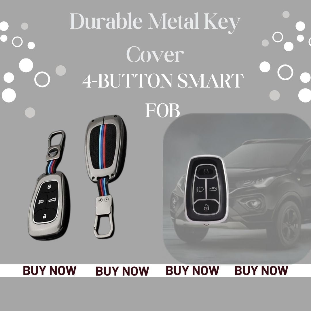 Premium Metal Key Cover for Tata Harrier, Safari, Nexon, Altroz, Tigor, EV, Punch, Tiago EV, Curvv – 4 - Button Smart Key Compatible | Stylish & Durable Protection - Flymaster ShopFlymaster ShopTata 4 - Button Smart Key
