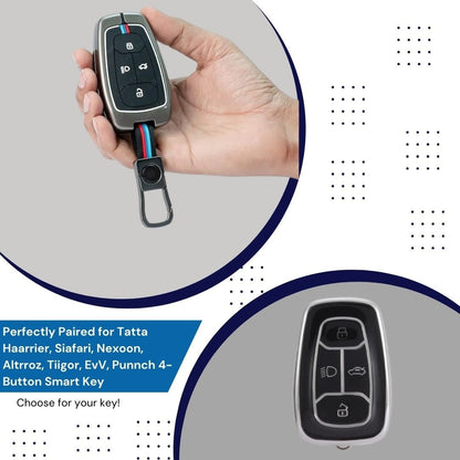 Premium Metal Key Cover for Tata Harrier, Safari, Nexon, Altroz, Tigor, EV, Punch, Tiago EV, Curvv – 4-Button Smart Key Compatible | Stylish & Durable Protection - Flymaster Shop