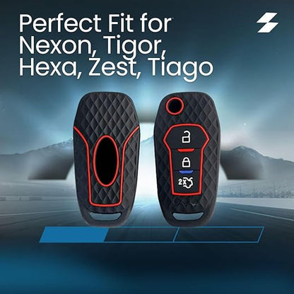 Premium Silicone Car Key Cover – Compatible with Tata Nexon, Tiago, Bolt, Hexa, Tigor, Zest | Stylish Black Protection Case - Flymaster Shop