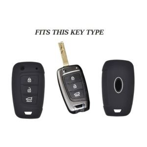 Premium Silicone Key Cover for Hyundai i20 2023, Kona, Verna (3-Button Flip Key) – Black | Durable & Scratch-Resistant Protection - Flymaster Shop