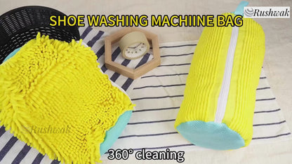Shoe Washing Machine Bag with 1 Pair Adjustable Shoe Trees 360° Deep Shoe Cleaning Bag for Washer Shoe Washing Bags with Zipper Microfiber Sneaker Pouch Laundry Shoe Bags for All