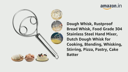 Stainless Steel Dough Whisk – Manual Bread Whisk with Non-Slip, Heat-Resistant Handle – Ideal for Bread, Batter, Dough Whisk and Pastry Mixing – Pack of 1 (Sliver)