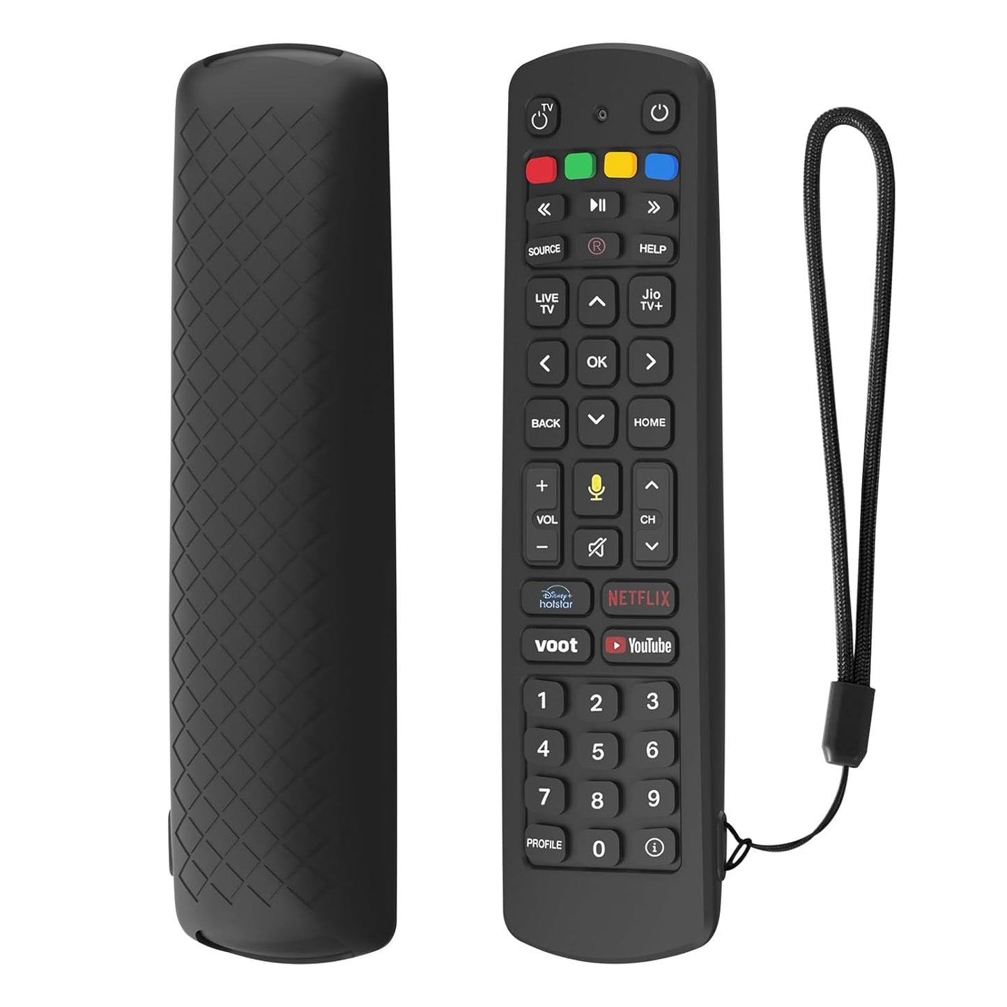 Silicone Cover Compatible with Jio Tv Set Top Box Remote Protective Case with Lanyard [ Remote NOT Included ] (Black)