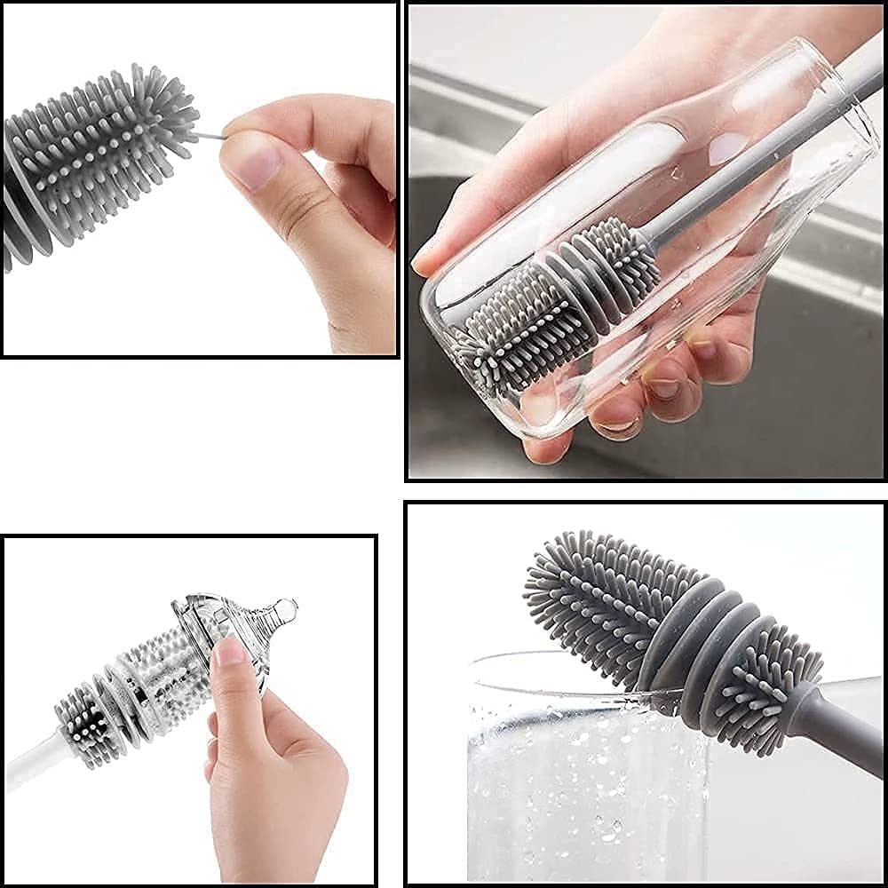 Bottle Cleaning Brush Silicone Long Handle, Water Bottle, Containers, Vase and Glass, Bottle Cleaner for Kitchen