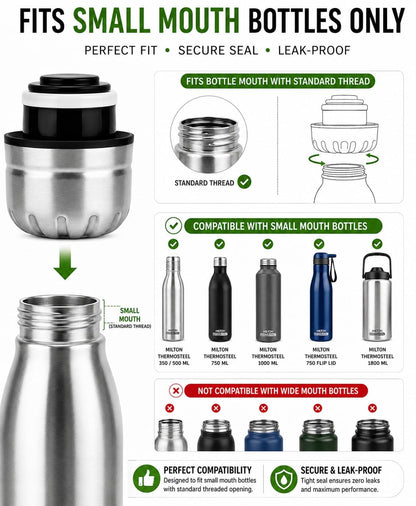 Stainless Steel Bottle Lid with Silicone Ring | Leakproof Replacement Cap | compatible with 1000ml–2000ml Thermosteel Bottles | 1 Piece | 4.5 C.M Diameter