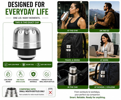 Stainless Steel Bottle Lid with Silicone Ring | Leakproof Replacement Cap | compatible with 1000ml–2000ml Thermosteel Bottles | 1 Piece | 4.5 C.M Diameter