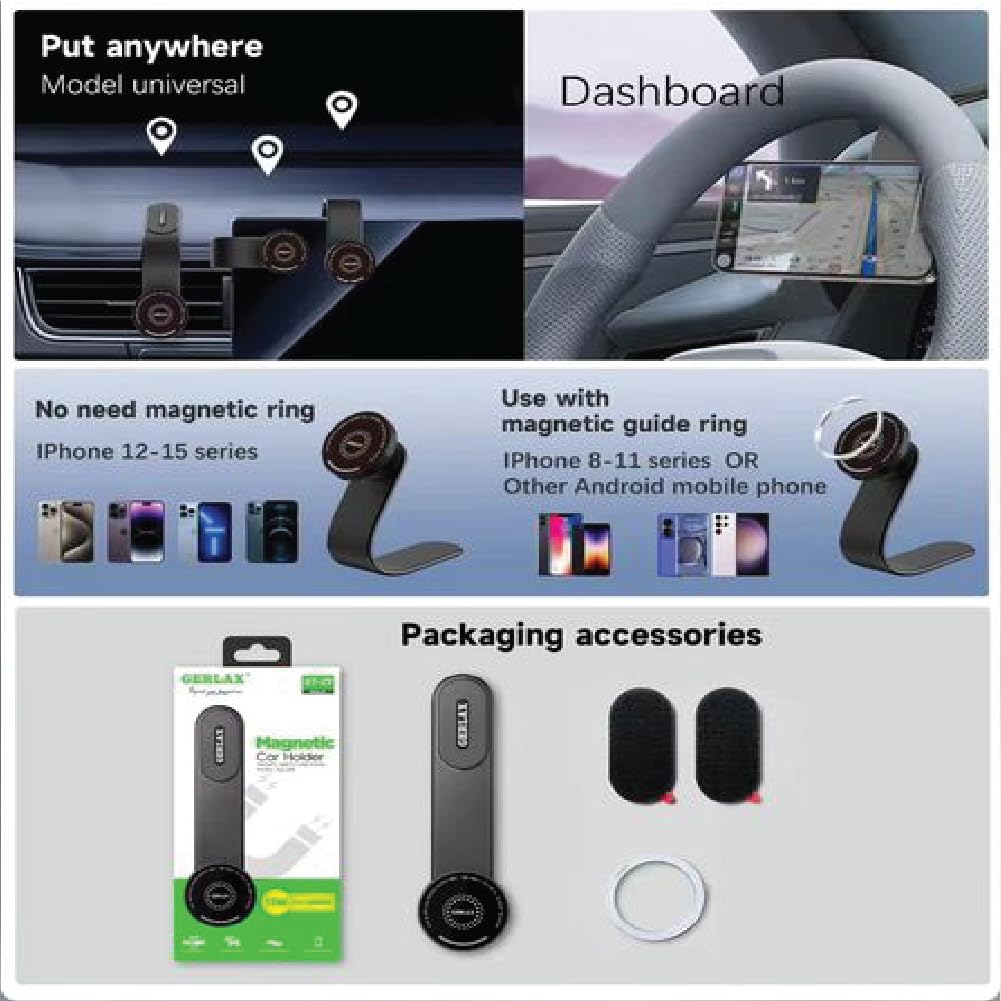 Gerlax® Wireless Car Charger Mount – 15W Fast Charging Phone Holder with Auto-Clamp, 360° Rotation, Type-C – Universal Fit for Dashboard