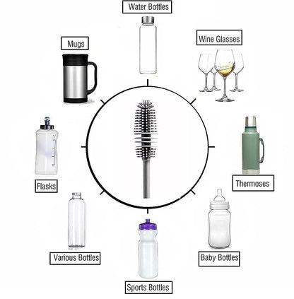 Bottle Cleaning Brush Silicone Long Handle, Water Bottle, Containers, Vase and Glass, Bottle Cleaner for Kitchen