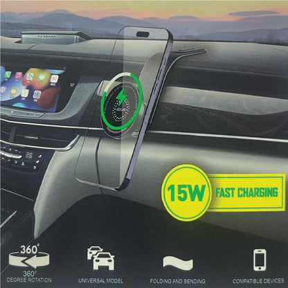 Gerlax® Wireless Car Charger Mount – 15W Fast Charging Phone Holder with Auto-Clamp, 360° Rotation, Type-C – Universal Fit for Dashboard