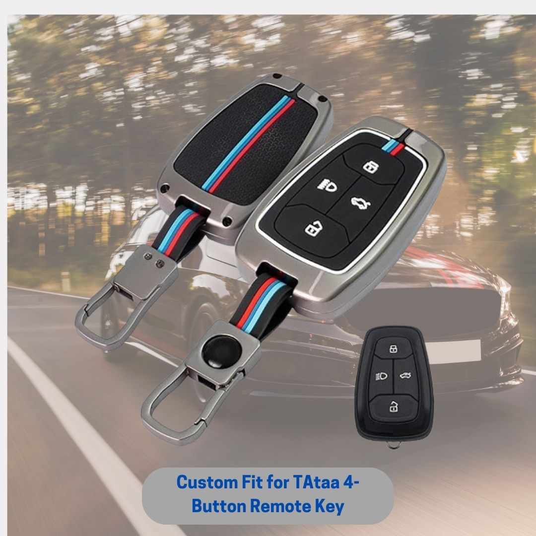 Protect your Tata car smart key in style with this Premium Metal Key Cover. Durable, stylish, and precisely designed for Harrier, Safari, Nexon, Altroz, EV, Punch, and Tiago EV 4 - button smart keys. - Flymaster ShopFlymaster ShopTata 4 - Button Smart Key