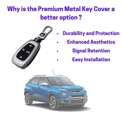 Protect your Tata car smart key in style with this Premium Metal Key Cover. Durable, stylish, and precisely designed for Harrier, Safari, Nexon, Altroz, EV, Punch, and Tiago EV 4-button smart keys. - Flymaster Shop