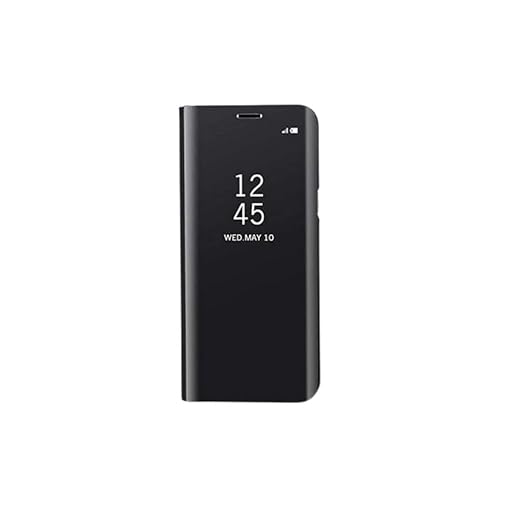 Realme Narzo 30A Clear View Electroplate Mirror Flip Case with Protective Glass Cover - Stylish Polycarbonate Design for Ultimate Protection (Black) - Flymaster ShopFlymaster ShopRK - FMC - NZRO 30A - 01