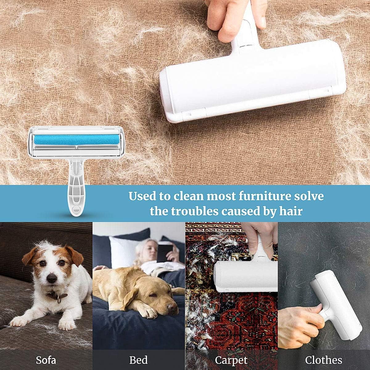 Reusable Dog Hair Remover Roller Dog Cat and Other Pets Hairs Cleaning Lint Fur Brush Rollers Easy Hair Removal Furniture, Clothes, Sofa, Carpet, Couch, Bedding (Dog Hair Remover) - Flymaster Shop