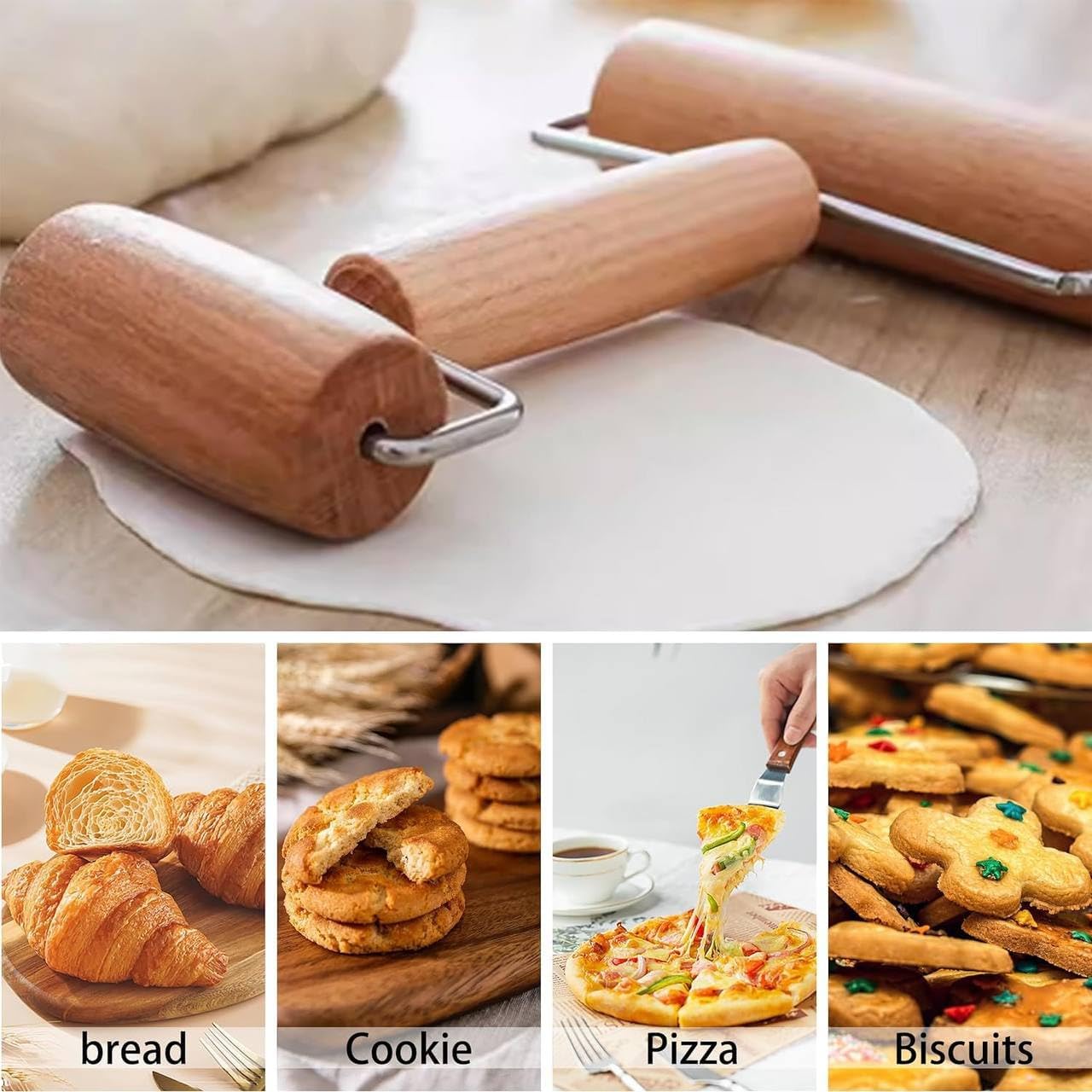 Rolling Pin Wooden Rolling Pin Kitchen Utensils for Baking Dough Pizza Cake Fondant Pie Pasta Biscuits Double Head - Flymaster Shop