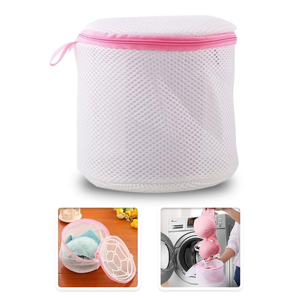 Round cloth washing Laundray bag washing net bag Pouch Mesh Laundry Bag with rust free zipper for Washing bra, socks and underwear, White, Pack of 1 - Flymaster Shop
