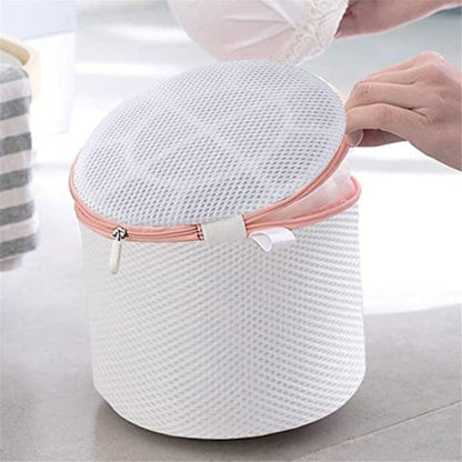 Round cloth washing Laundray bag washing net bag Pouch Mesh Laundry Bag with rust free zipper for Washing bra, socks and underwear, White, Pack of 1 - Flymaster Shop