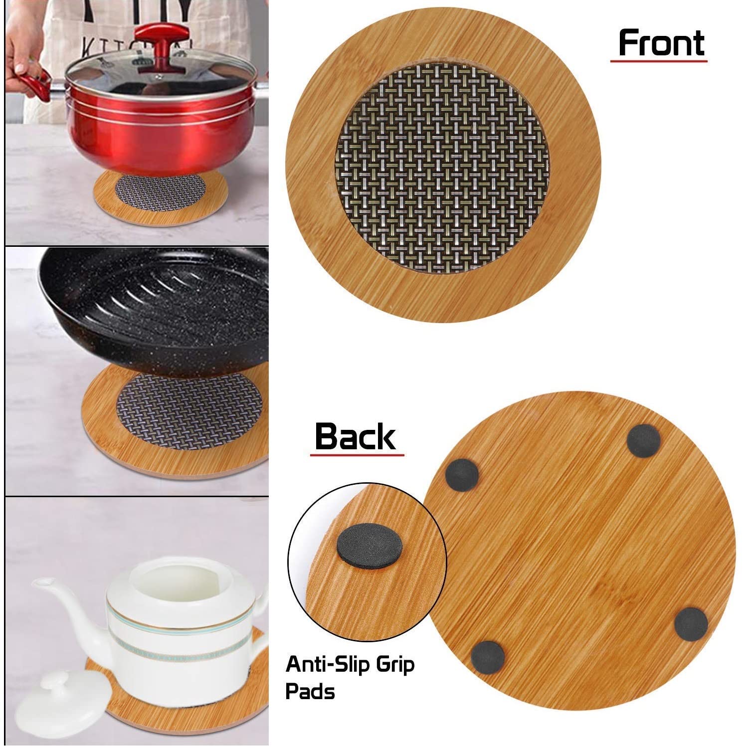 Round Hot Mate, Hot Pot and Plate Stand, Hot Mate Resistant Tray- Pack of 2 (Multi Color) - Flymaster Shop