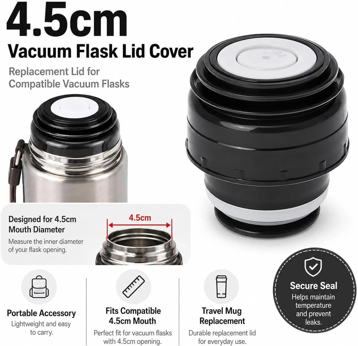 Vacuum Flask Lid Cover 4.5cm Replacement for Thermosteel Bottle